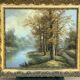 Oil on canvas, lakeside landscape, signature to be identified.