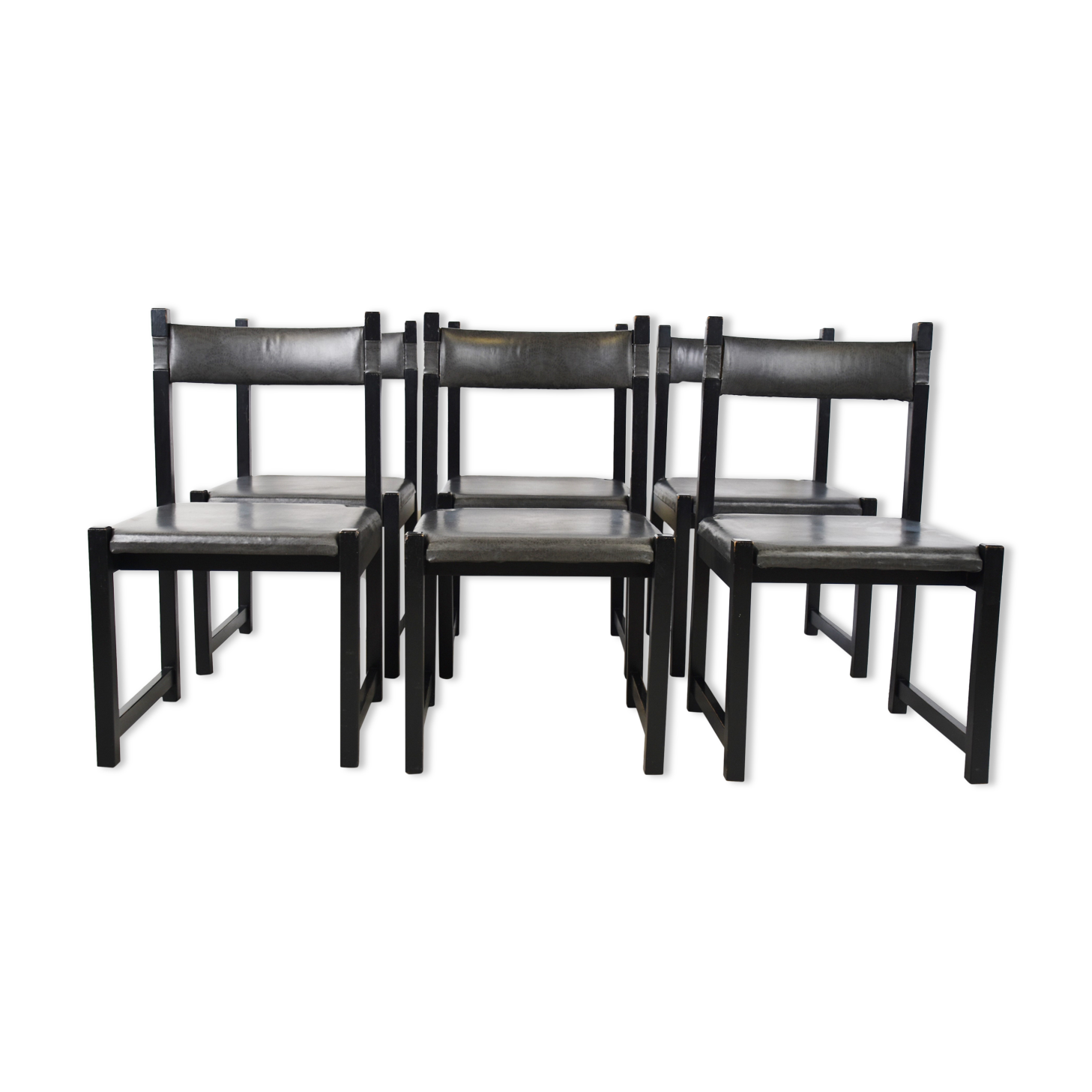 Set of 6 brutalist dining chairs by Emiel Veranneman for Decoene, 1970s