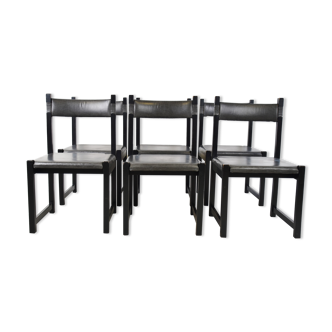 Set of 6 brutalist dining chairs by Emiel Veranneman for Decoene, 1970s