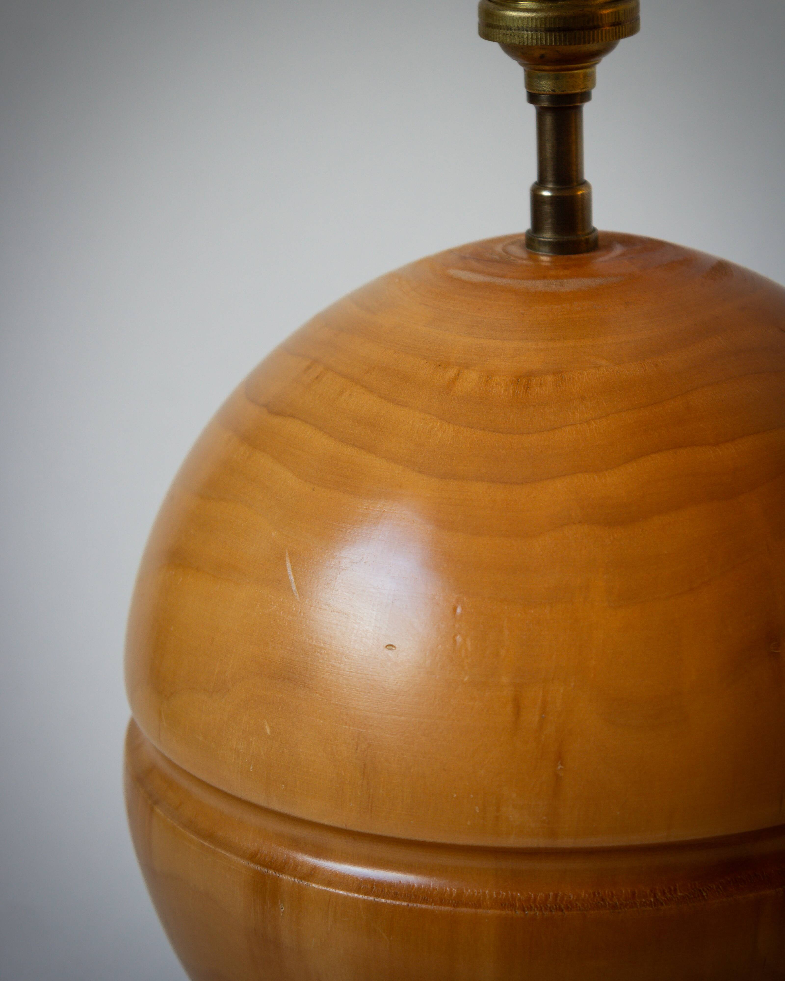 Pied de lampe boule en bois blond, Années 60/70