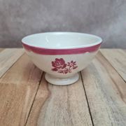 Small antique dining set bowl in earthenware with pink floral decoration – retro charm