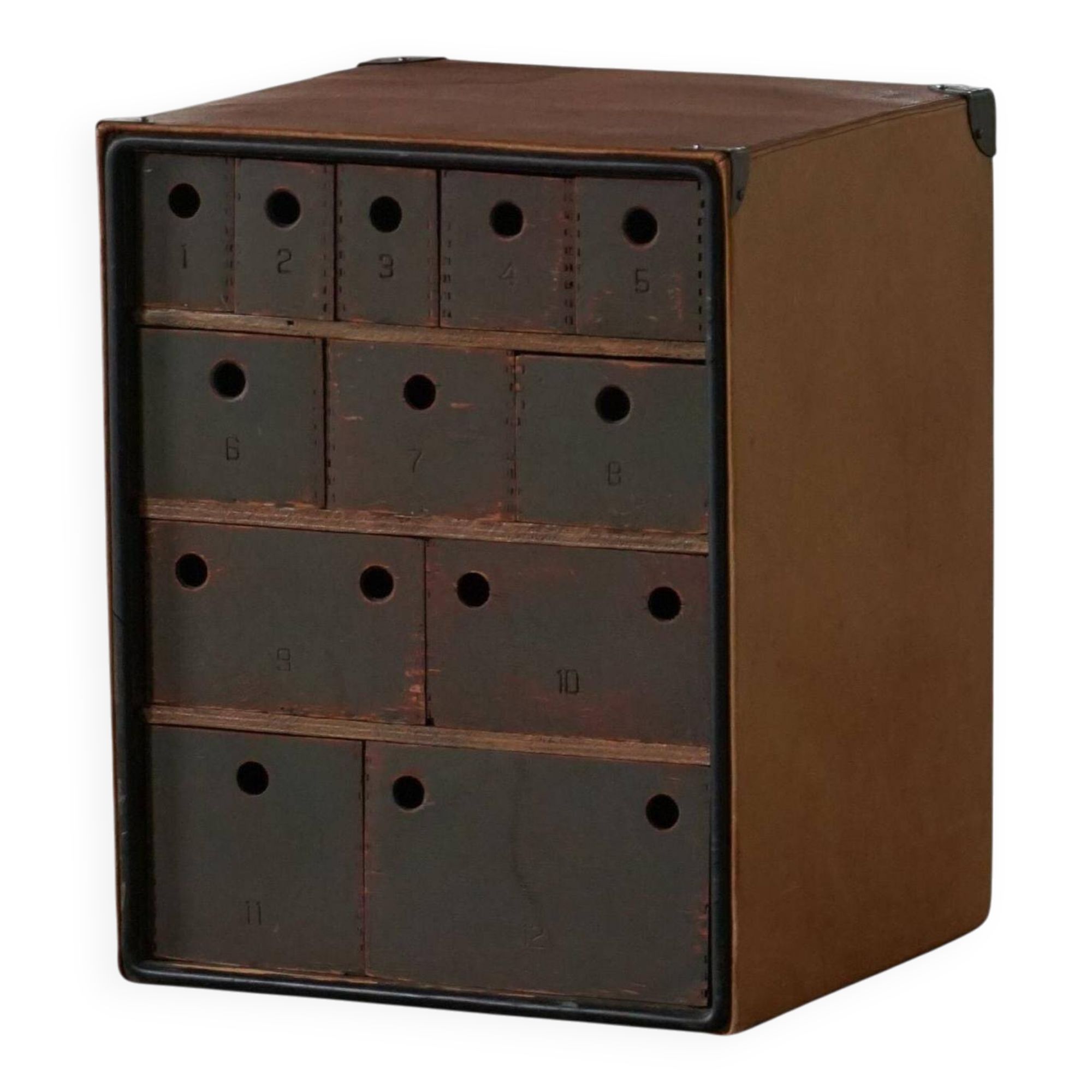 Vintage military-style trunk in leather and wood, late 20th century.