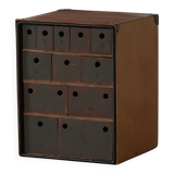 Vintage military-style trunk in leather and wood, late 20th century.