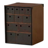 Vintage military-style trunk in leather and wood, late 20th century.