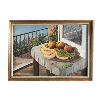 Tableau huile sur toile nature morte aux fruits