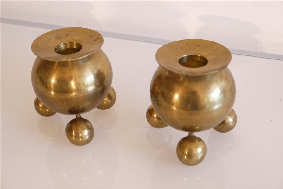 Pair of Scandinavian brass candle holder 1970