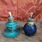 Set of two old small oil or kerosene lamps
