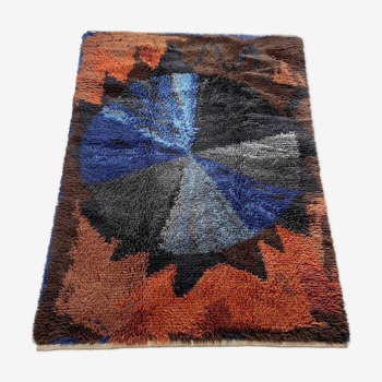 Tapis abstrait scandinave multicolore à poils hauts Rya, Suède, années 1960