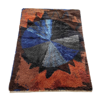 Tapis abstrait scandinave multicolore à poils hauts Rya, Suède, années 1960