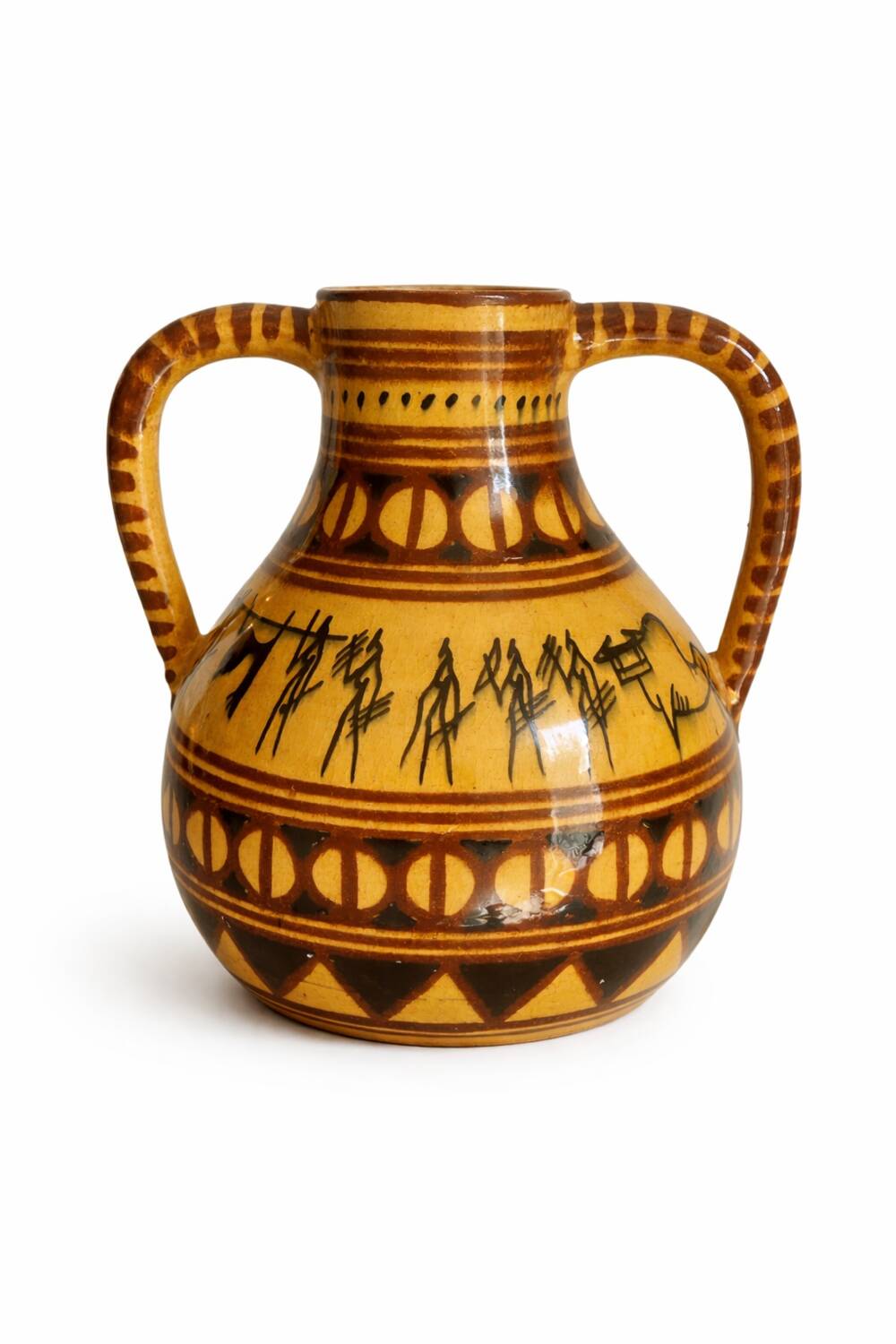 Large vintage ethnic vase with tribal decor