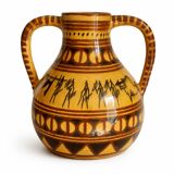 Large vintage ethnic vase with tribal decor