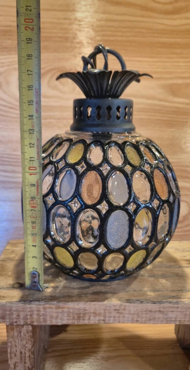 Vintage 1960s glass stained glass pendant light.