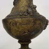 Pair of art nouveau vases in regulation on marble base signed l and f moreau