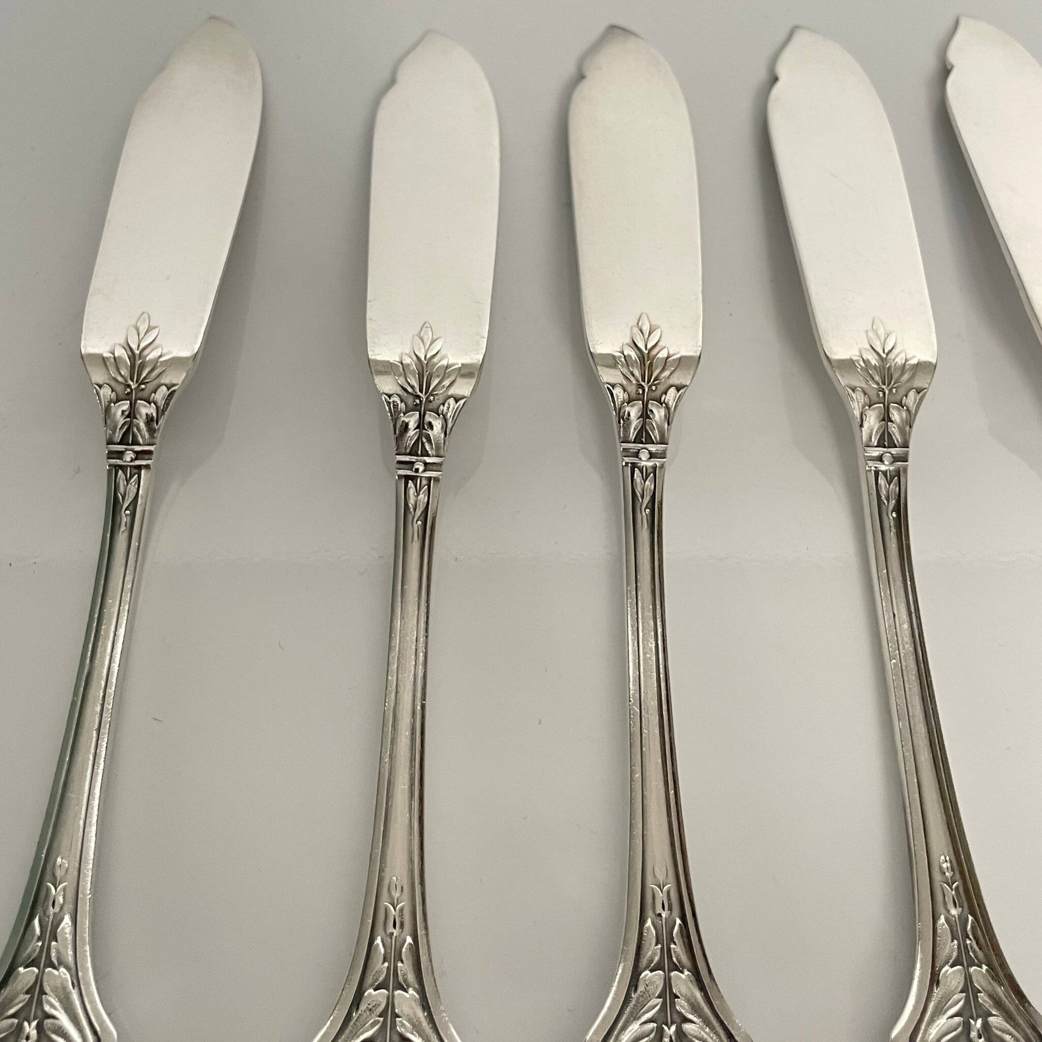6 Marie-Antoinette Fish Knives - Christofle, Silver-Plated Metal