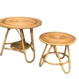 Pair of rattan tripod coffee tables 1950