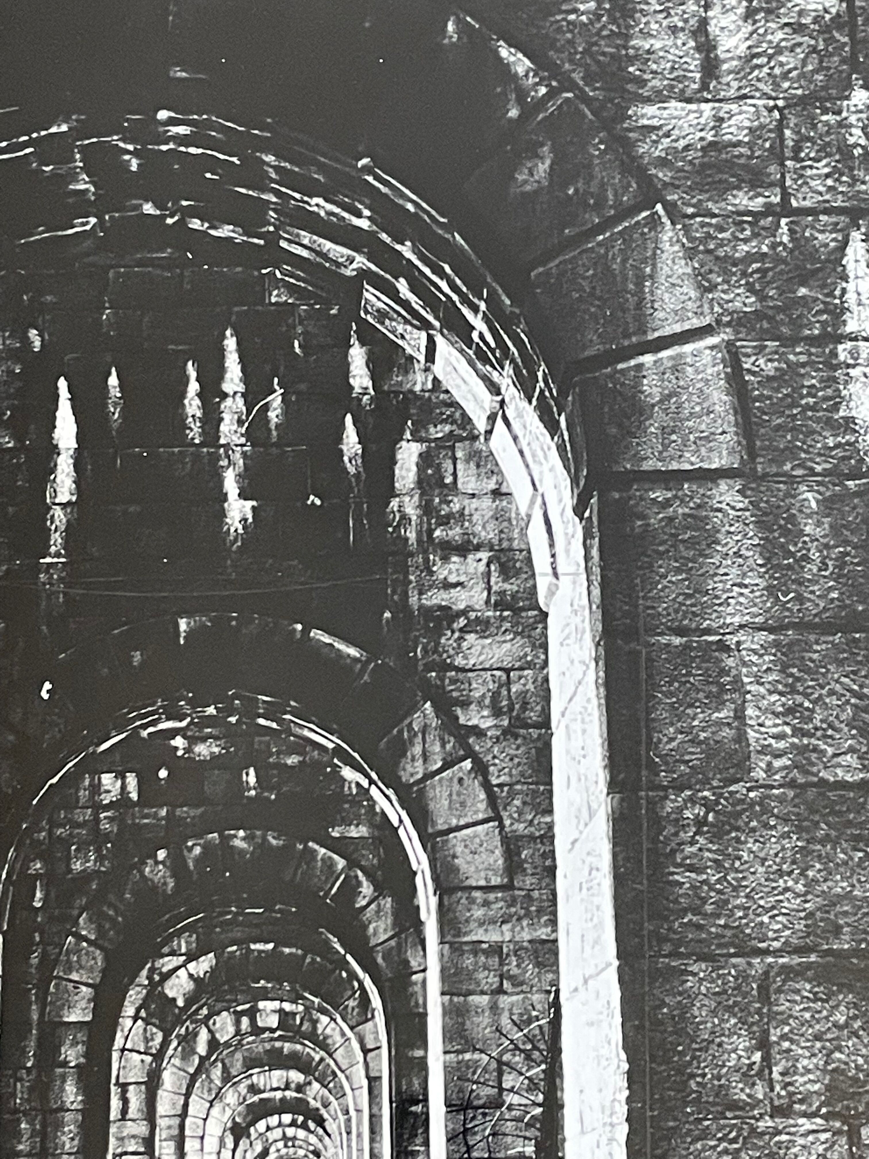 Photograph black and white silver print circa 1970 medieval bridge