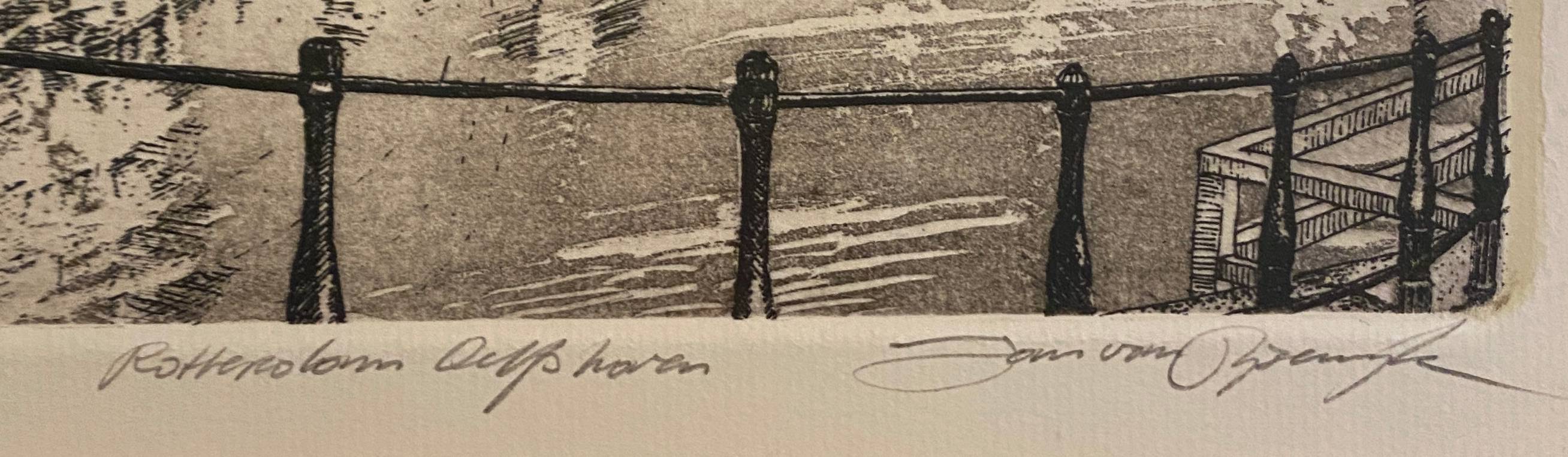 Engraving Rotterdam Delfshaven canal signed 28/250 + frame