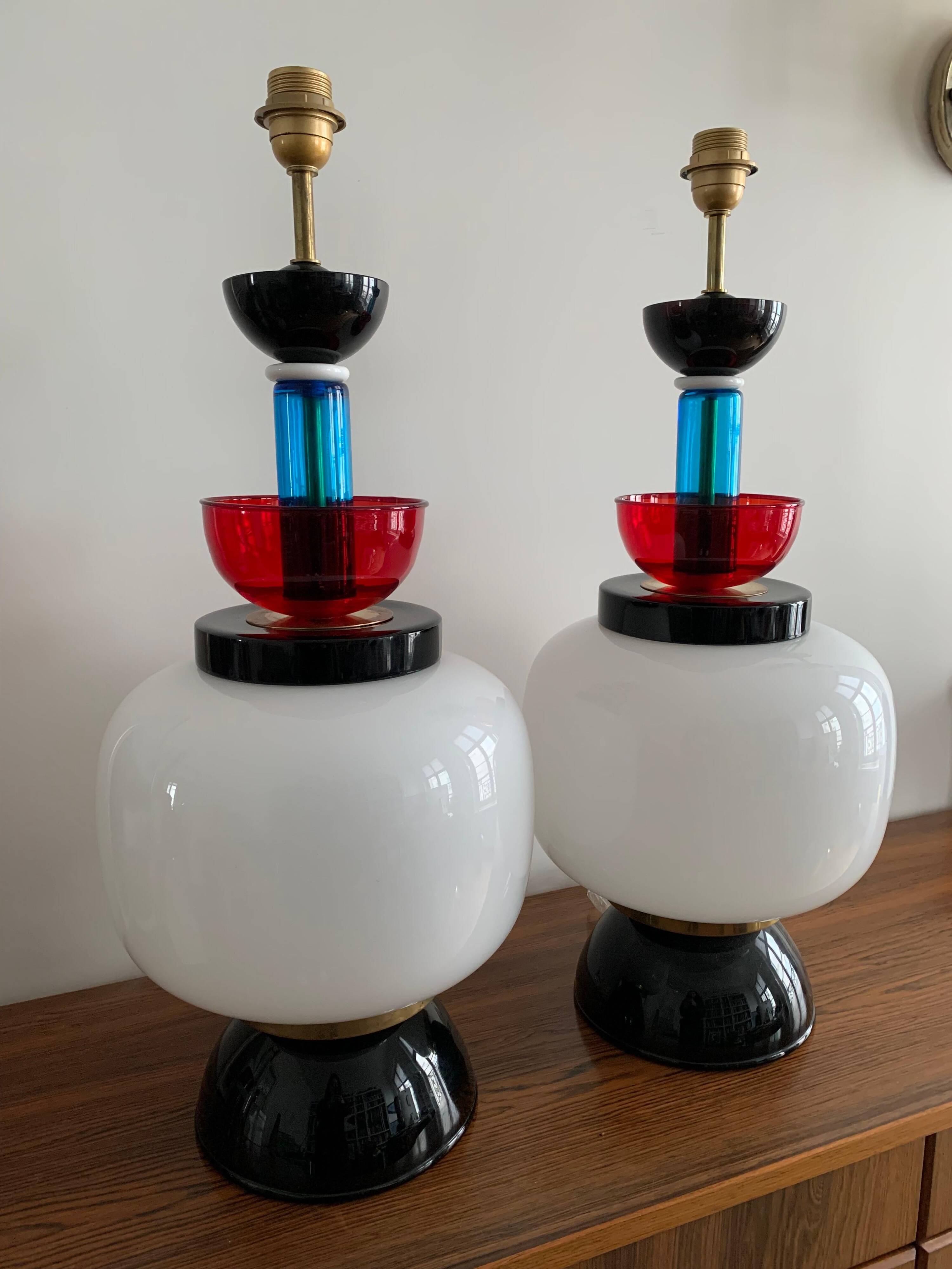 XXL table lamps in the style of Ettore Sottsass, made of Murano glass, Italy, 1970.