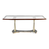 Table à manger italienne du milieu du siècle en acajou, laiton, marbre.