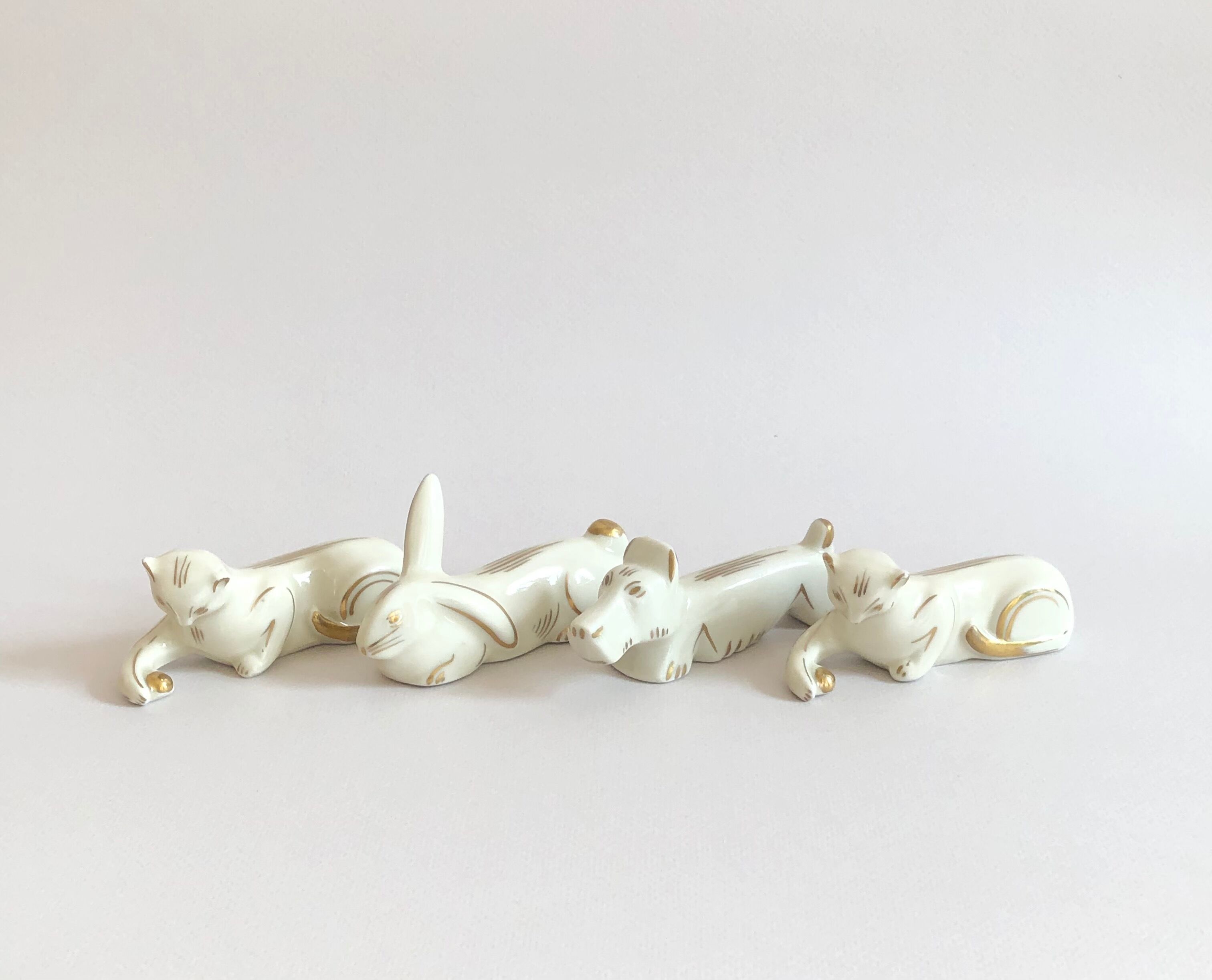 Set of 8 art deco ceramic animal knife holders
