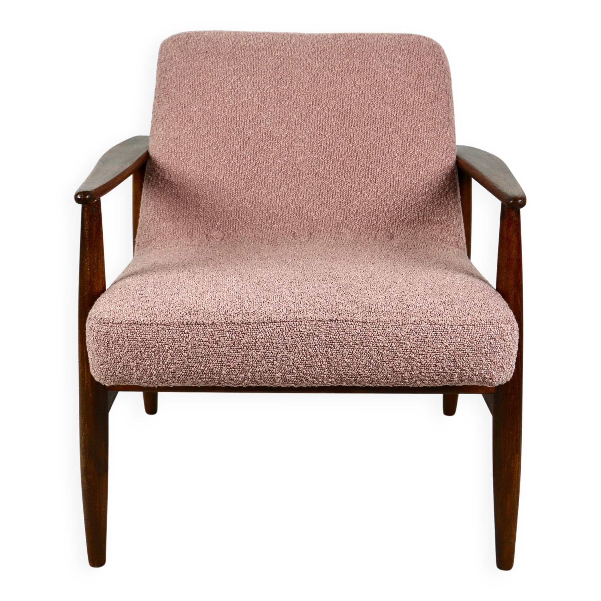 Pink Boucle GFM63 Lounge Chair by J. Kedziorek, 1970s