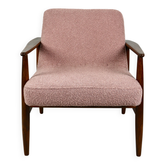 Pink Boucle GFM63 Lounge Chair by J. Kedziorek, 1970s