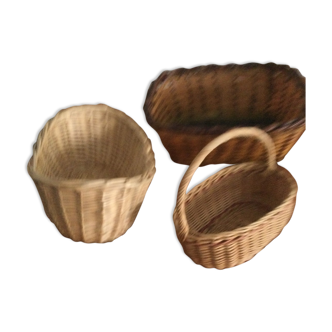 Trio of small wicker baskets