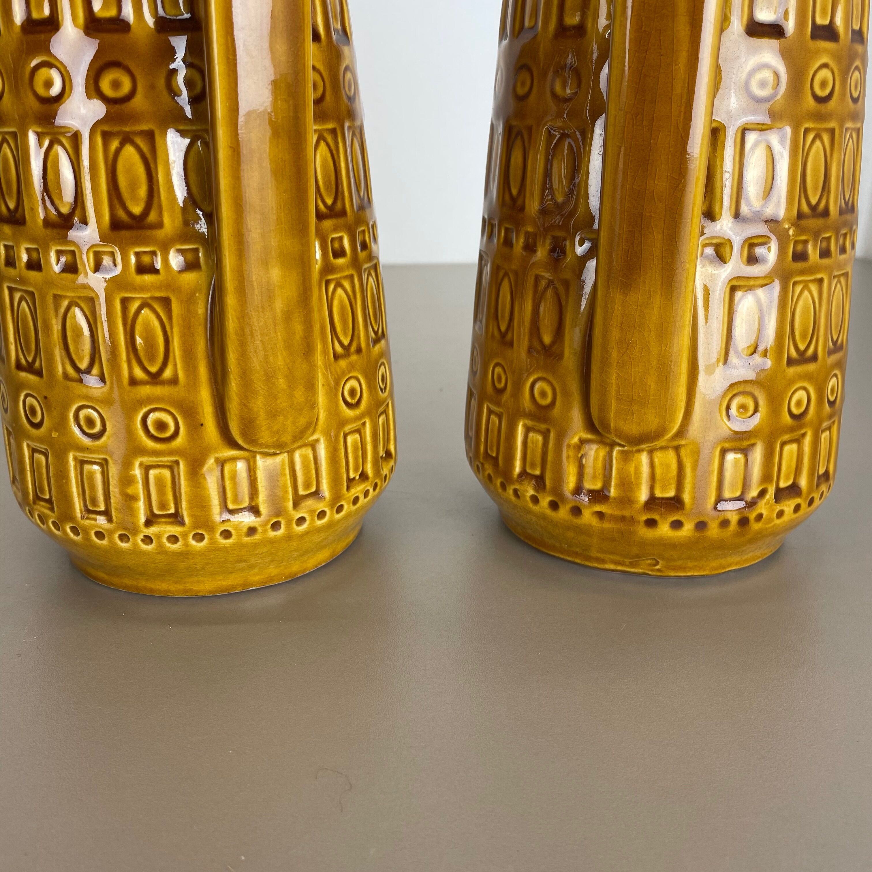 Set of Two Pottery Fat Lava Vases "ochre pattern" by Scheurich, Germany, 1970s