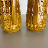 Set of Two Pottery Fat Lava Vases "ochre pattern" by Scheurich, Germany, 1970s