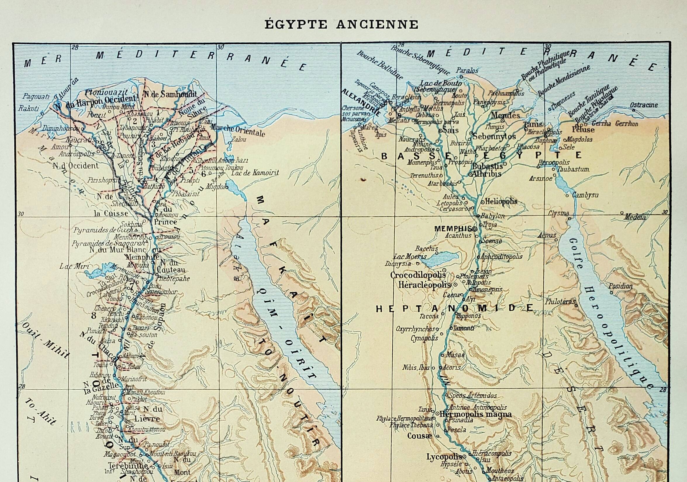 Old engraving 1898, ancient Egypt, map, Arabic • Lithograph, Original plate
