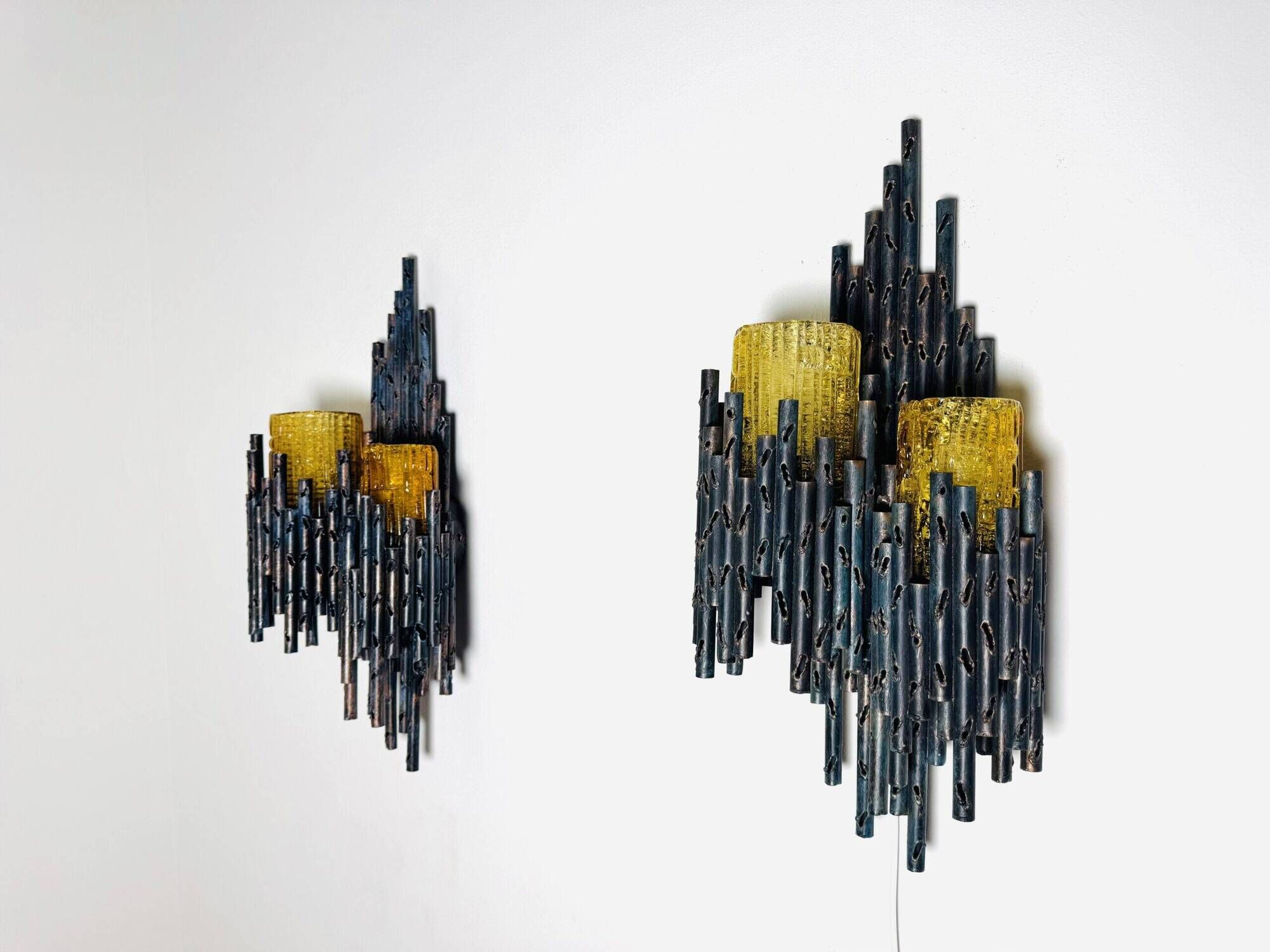 Set Of Double Chalice Brutalist Wall Lamp By Marcel Fantoni, Italy, 1960S