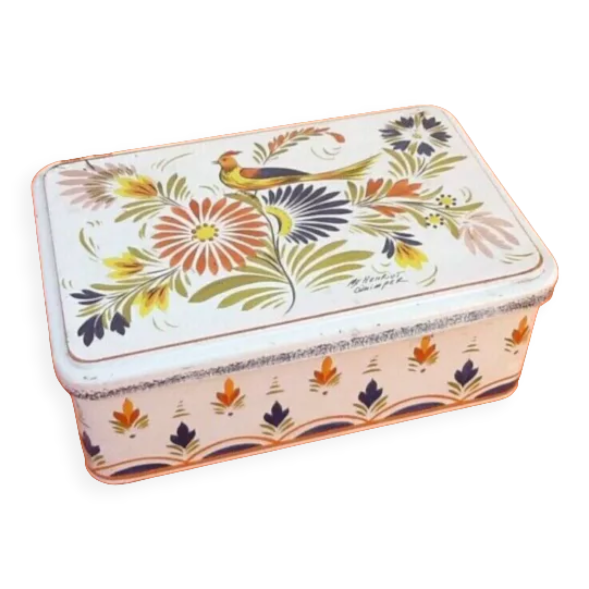 Old metal box Massilly France Decor HB Henriot Quimper