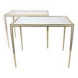 A pair of brass and white mirror tables from Vereinigte Werkstätten, Germany, 1970s.