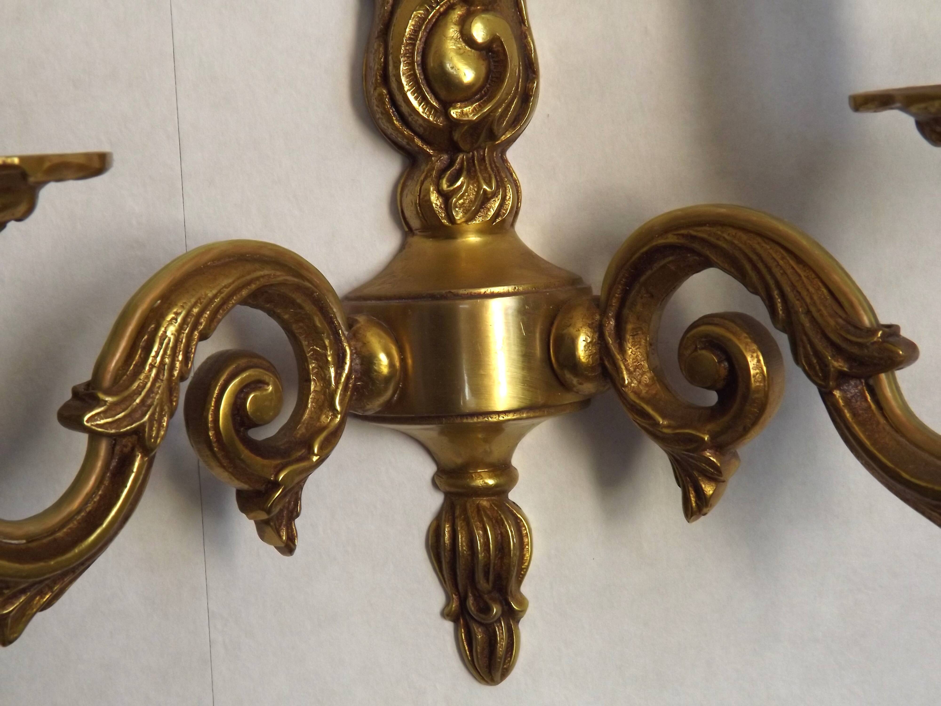 Pair of French Traditional Style Bronze Mid Century Double Wall Lights