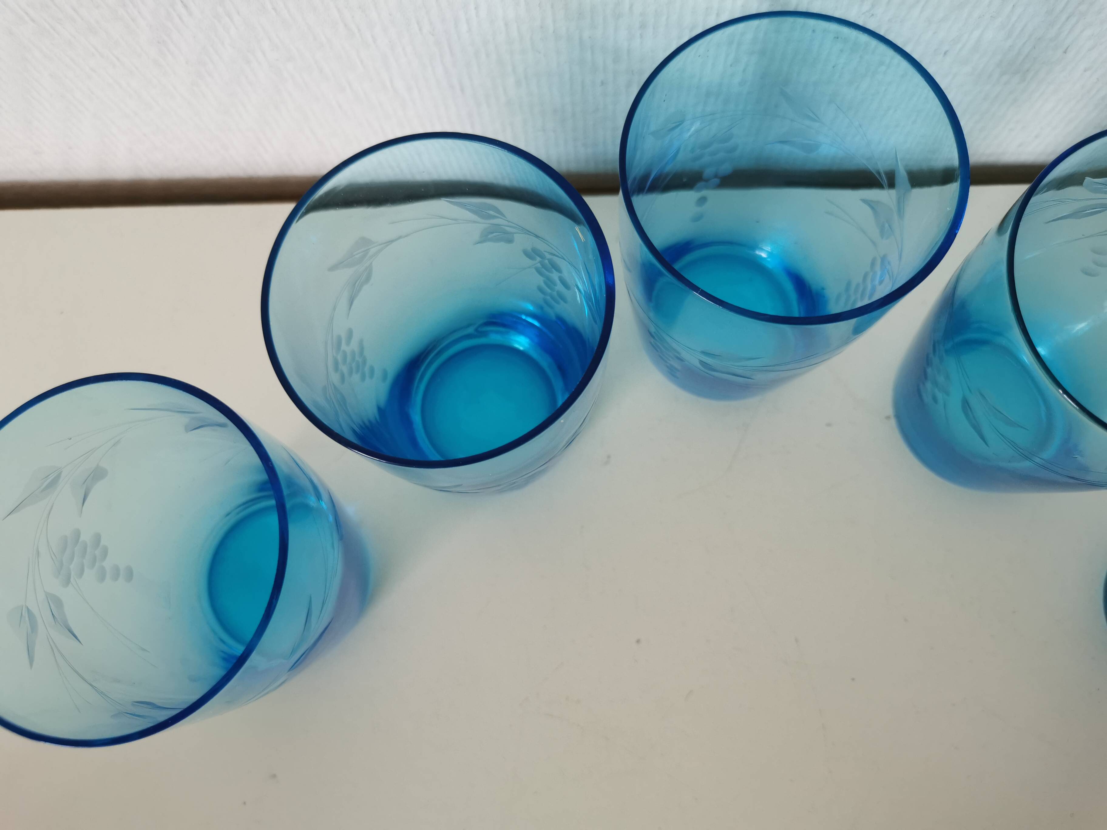 blue etched glass water/lemonade glass