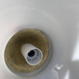 Vintage globe pendant light in smooth white opaline and gold metal