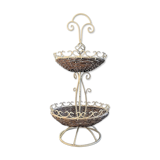 Display 2-tiered structure patinated metal rattan baskets