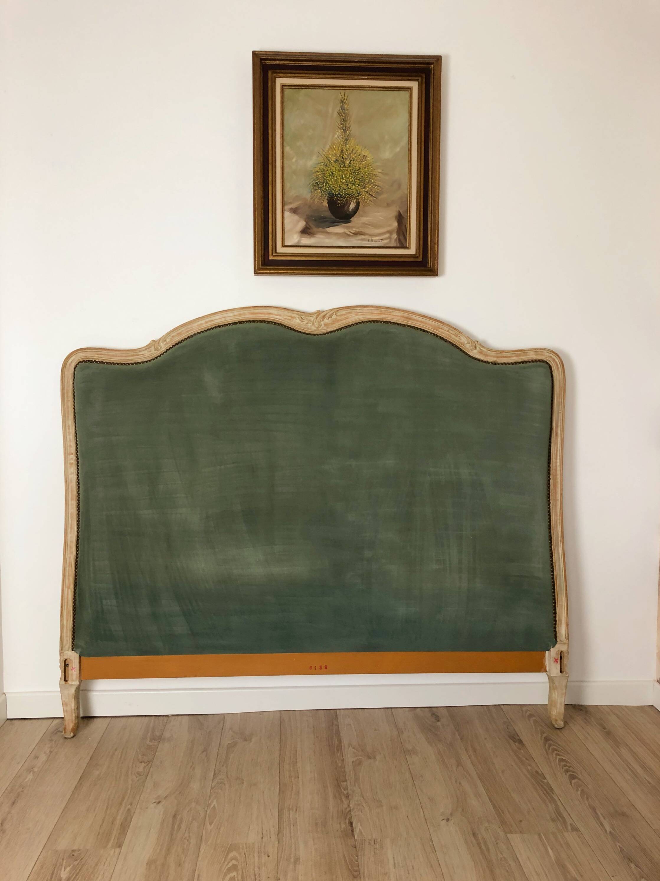 Large headboard, Louis XV style, clay green and wood