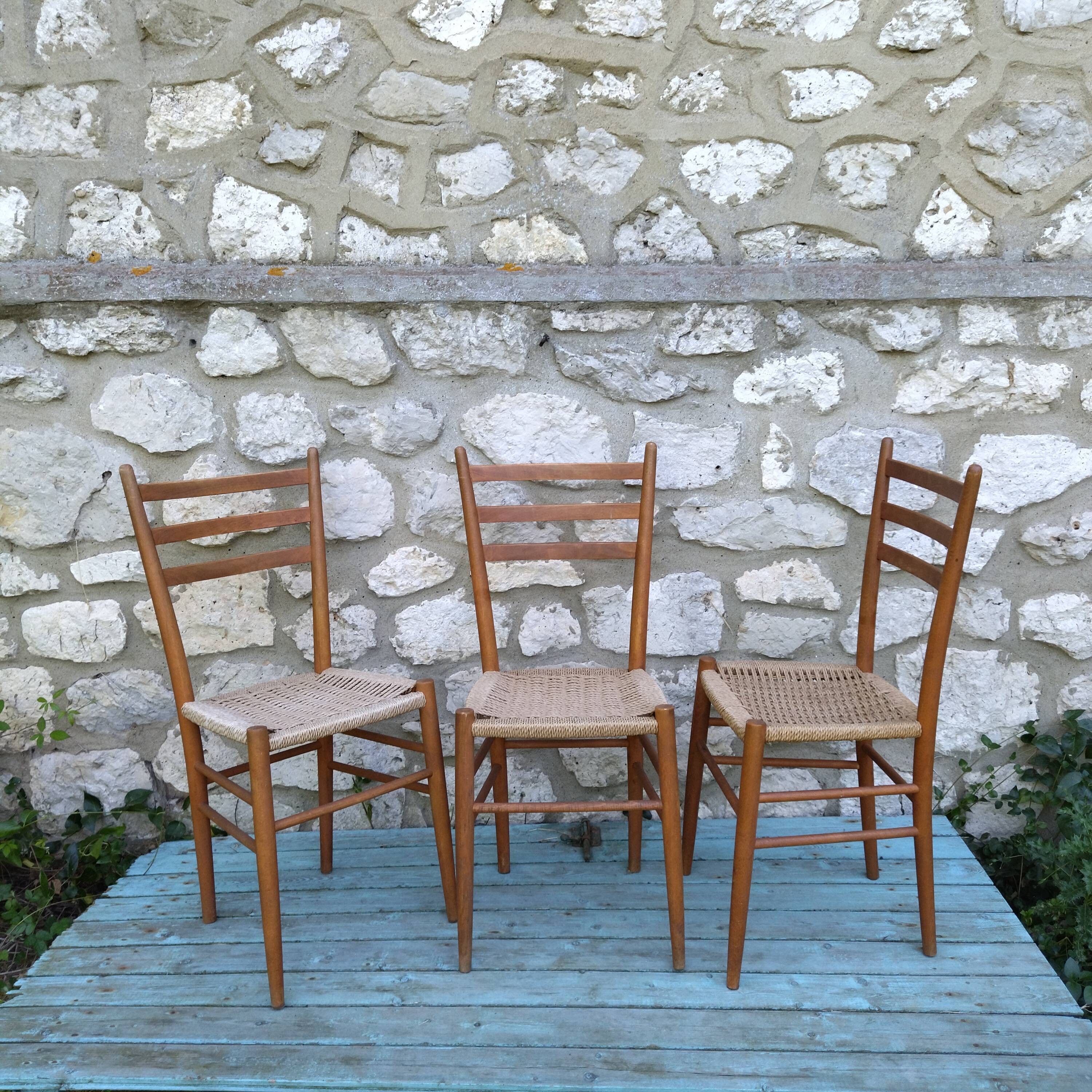 3 Scandinavian chairs seated in rope