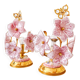 Vintage Murano table lamps, pink blown glass and gold details, pair.