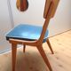 Chaise pieds compas style scandinave en hetre et simili cuir bleu / vintage années 50-60