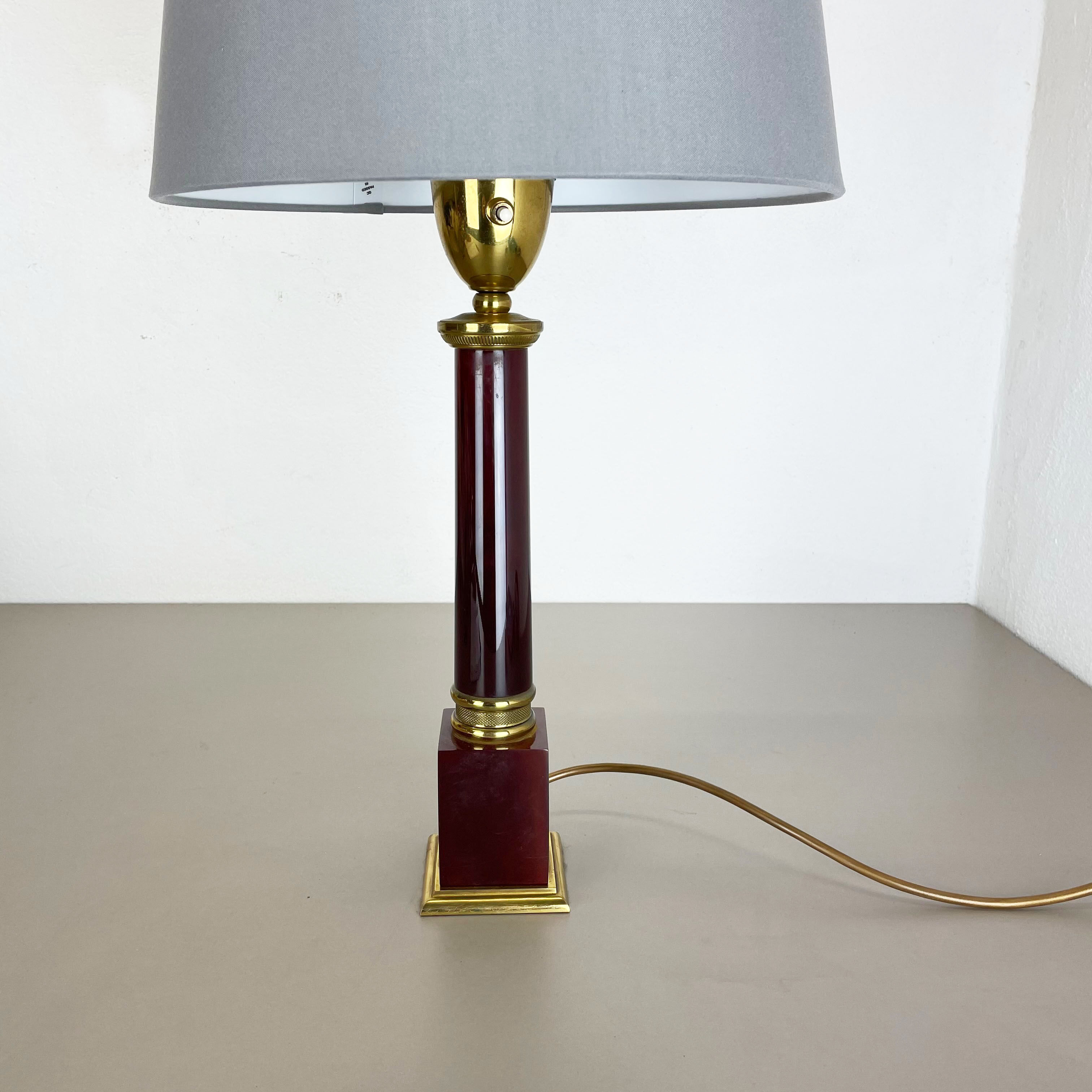 Rare Modernist Red Catalina and Brass Tube Table Light, Italy, 1960s