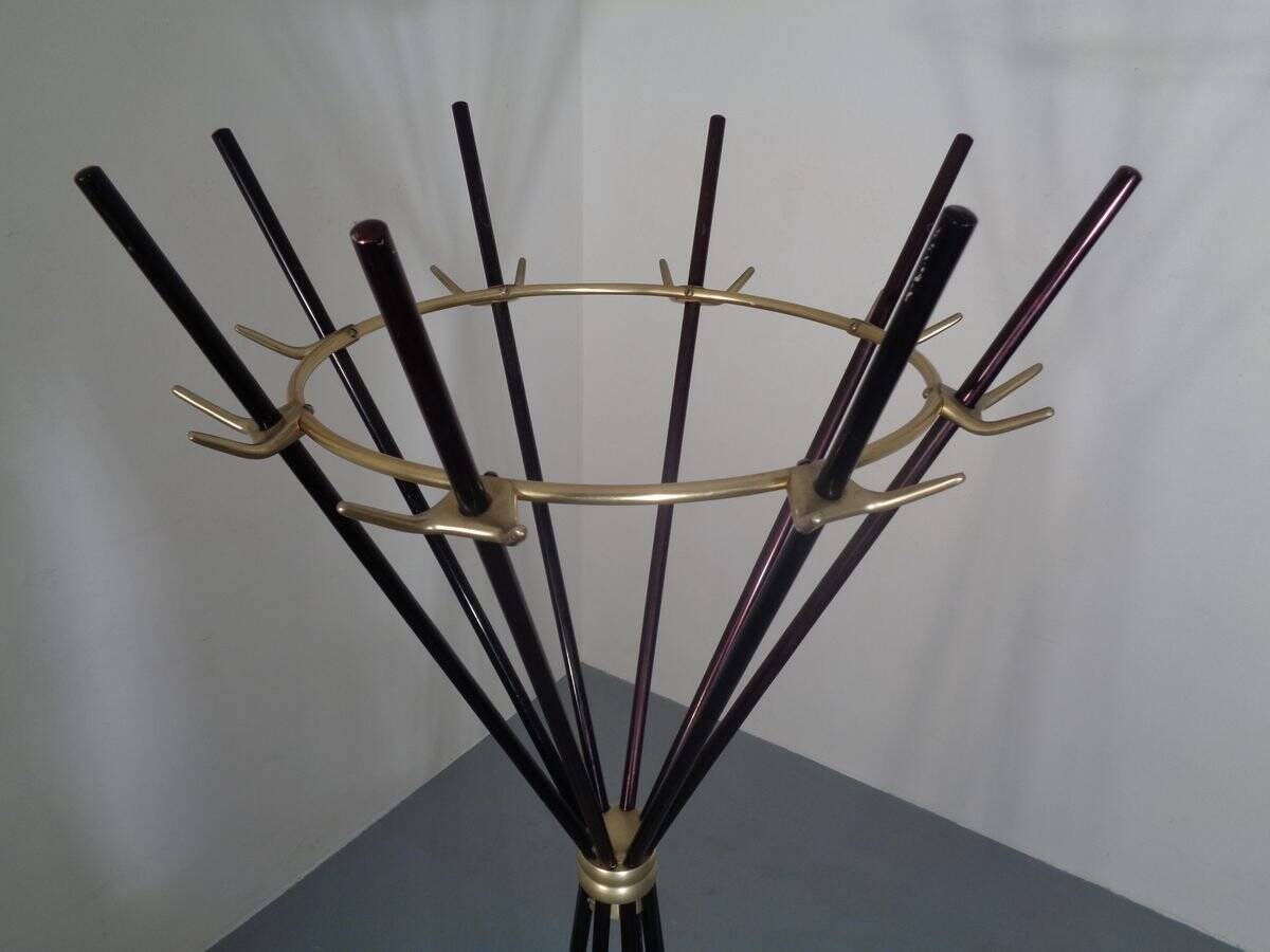 Italian copper and steel tubular coat rack, 1950s
