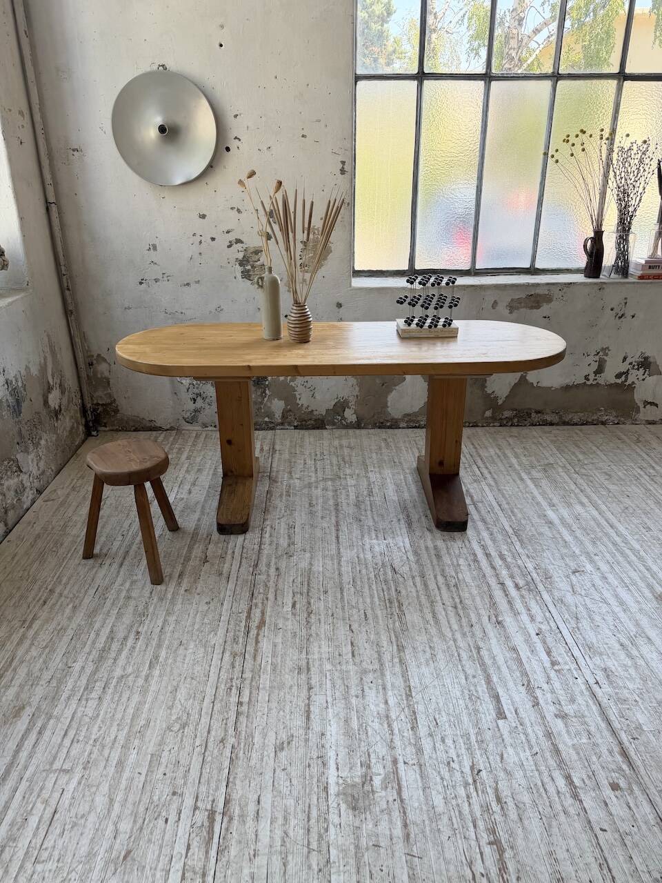 Brutalist pine oval table