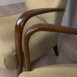 PAIR OF VINTAGE 1940S ARMCHAIRS IN WOOD AND FABRIC, ITALIAN DESIGN