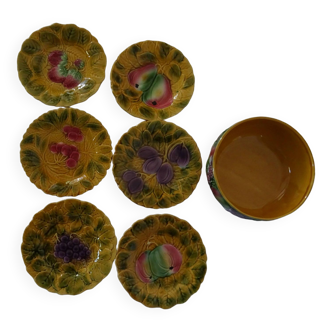 Dessert set salad bowl and 6 plates 541023 fruits barbotine sarreguemines