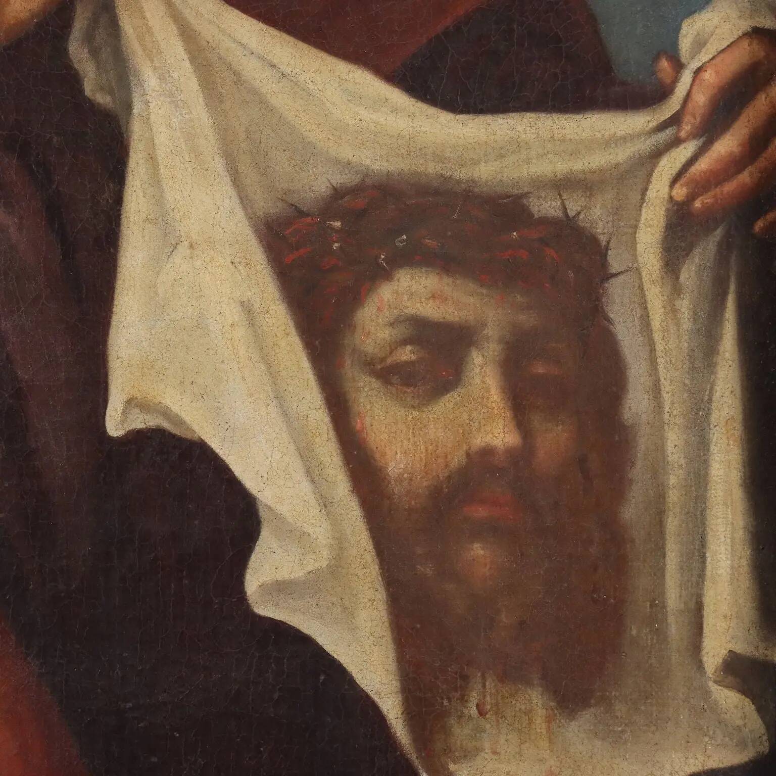 Ancient painting with a religious subject, oil on canvas, 17th century.