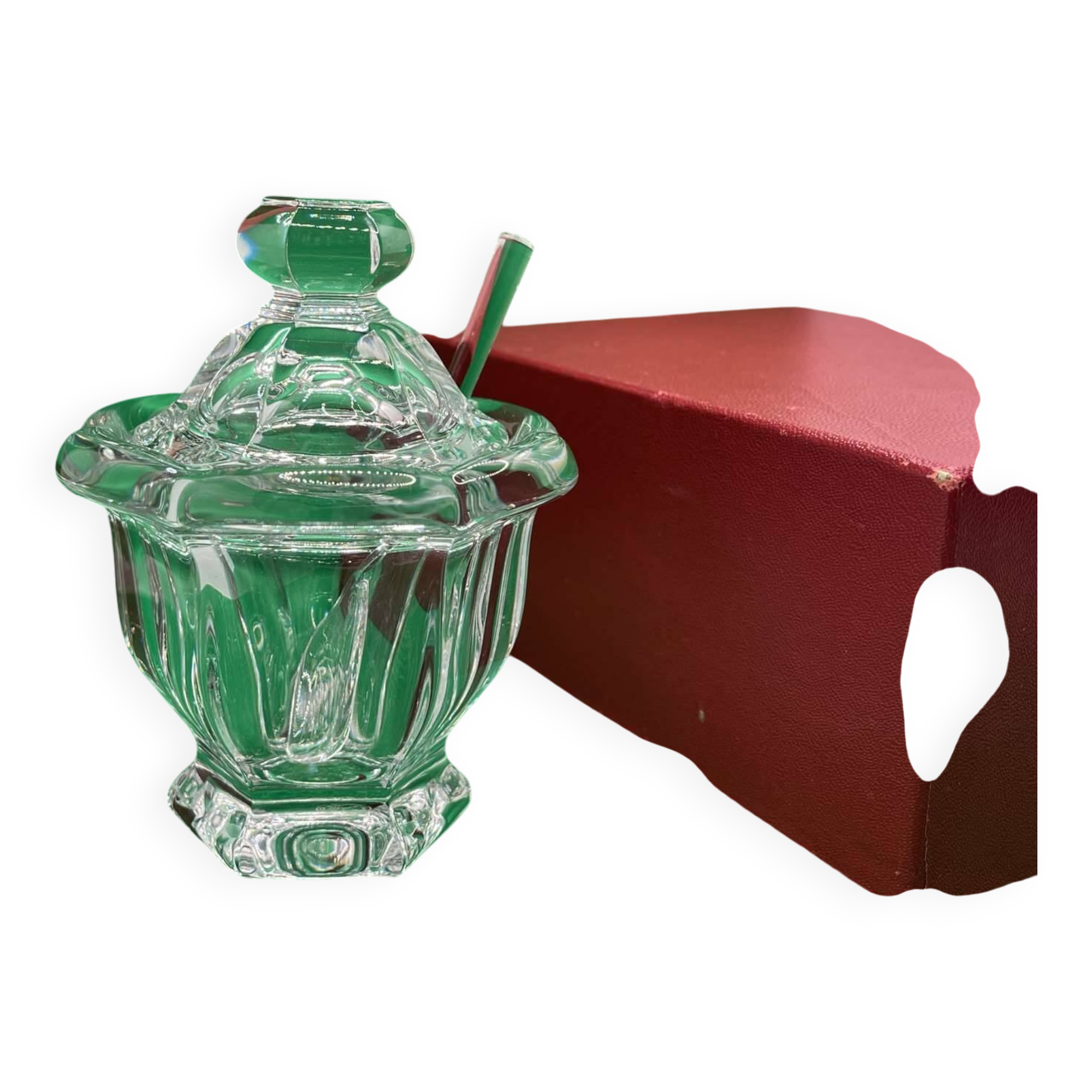 Baccarat crystal mustard pot and spoon
