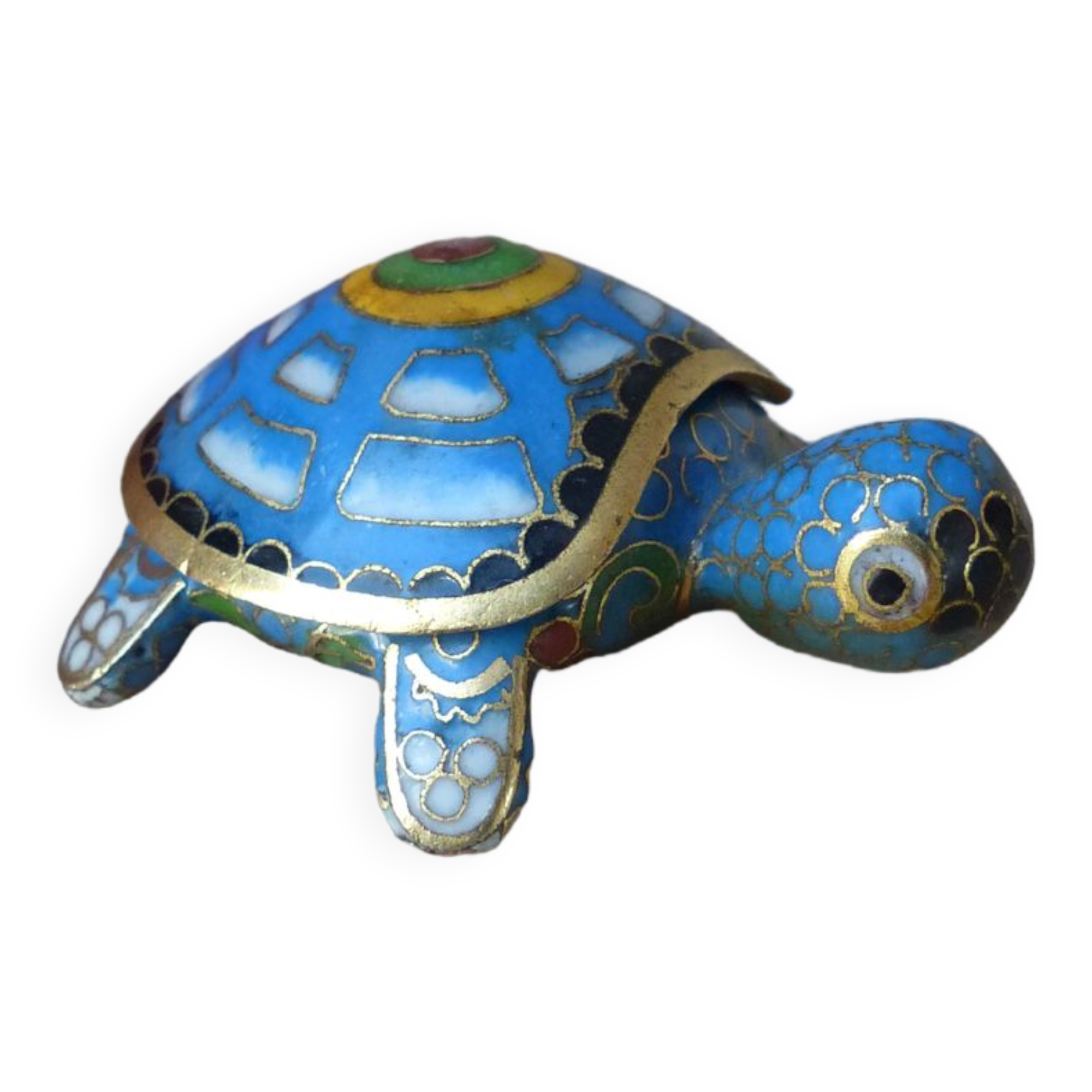 Miniature turtle box in blue cloisonné enamel, turtle jewelry box