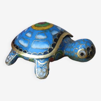 Boite miniature tortue en émail cloisonné bleu, boîte à bijoux tortue